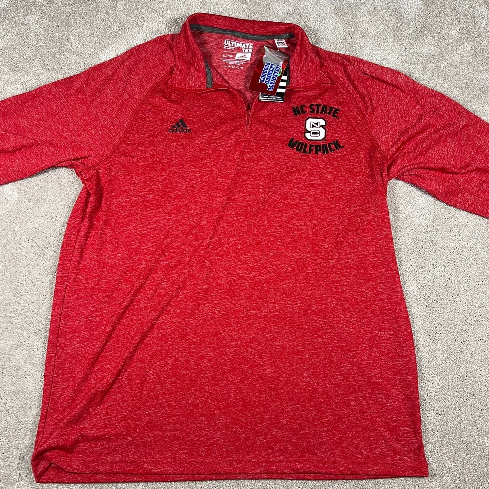 Adidas Womens Large Red NC State Wolfpack Long Sleeve 1/2 Zip Ultimate‎ Tee NWT